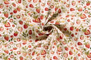 katoenen stoffen met print - Katoenen stof - poplin - aardbeien - wit - 60501-050