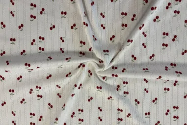 Tricot stoffen - Tricot stof - ajour - kersen - gebroken wit - 26632-051