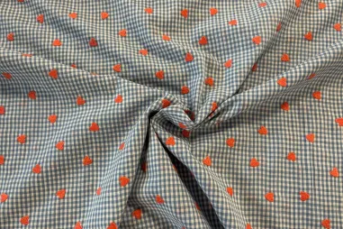 Sommer - Embroidery stof - poplin katoen - ruiten & hartjes - blauw - 60650-006