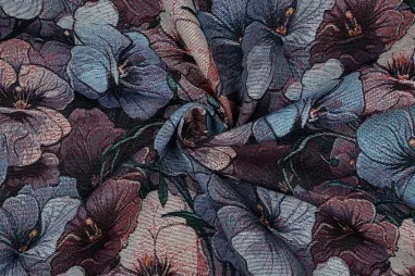 Diverse merken stoffen - Polyester stof - gobelin - bloemen - blauw - 4868-001