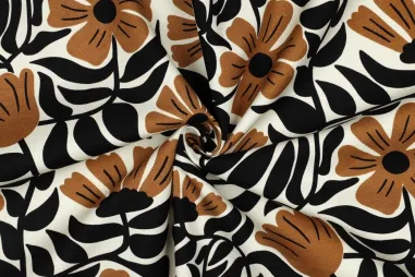 Kerststof - katoen poplin - folie kerststerren - gebroken wit - 20704-151 - Canvas stof - bloemen - gebroken wit - 7042-001