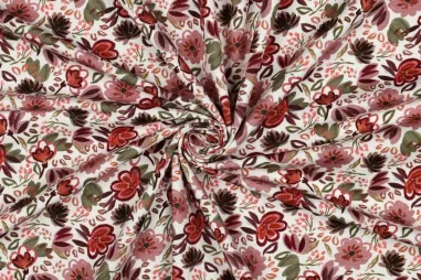 Gebroken witte stoffen - Tricot stof - digitaal bloemetjes - gebroken wit - 7097-001