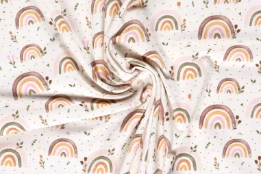 Regenboog stoffen - Tricot stof - digitaal regenbogen - gebroken wit - 26801-051