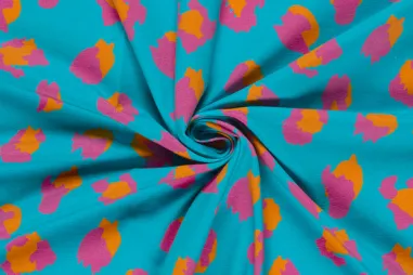 Turquoise stoffen - Tricot stof - digitaal panterprint - turquoise - 26816-004