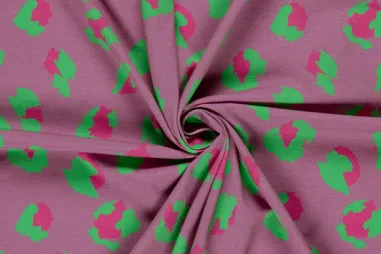 Tierdruck - Tricot stof - digitaal panterprint - mauve - 26816-017