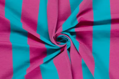 Fuchsie - Tricot stof - French Terry - digitaal strepen - turquoise - 26817-004