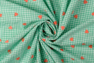 Bluse - Embroidery stof - poplin katoen - ruiten & hartjes - groen - 60650-025