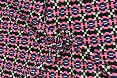 Uitverkoop - Tricot stof - fantasie - zwart roze - JT819