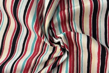 JT stoffen - Keperkatoen stof - stretch - strepen - rood multi - JT828