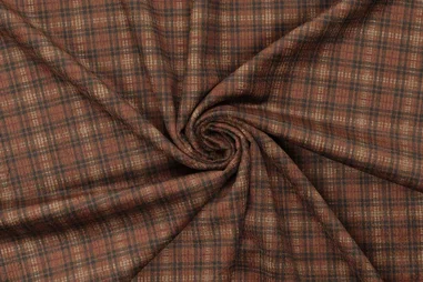 2027 - Ribcord stof - corduroy - stretch - digitaal checks - bruin - 23031-098