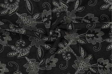 Zwarte stoffen - Polyester stof - wool touch - puff bladeren - zwart - 23079-999