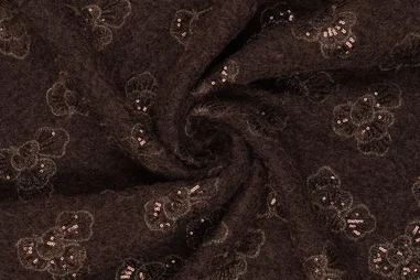 Donkerbruine stoffen - Embroidery stof - sequins - bloemen - donkerbruin - 23102-100