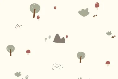Uitverkoop - Tricot stof - bomen en paddenstoelen - gebroken wit - 23506-051