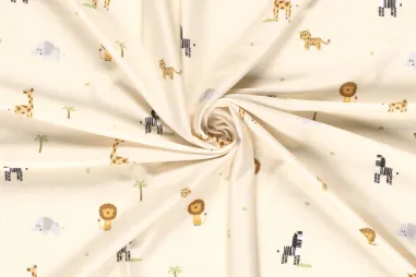 Zomer stoffen - Rekbare stof - swimwear - safari dieren - beige - 23804-052
