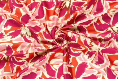 Stretch stoffen - Rekbare stof - swimwear - bloemen - roze oranje - 23823-017