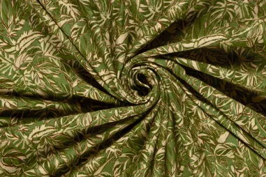Groene stoffen - Tricot stof - French Terry - bladeren - groen - 24522-027
