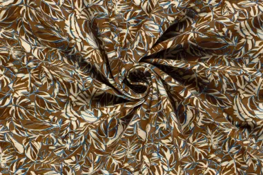 Oeko-Tex klasse 1 - Tricot stof - French Terry - bladeren - bruin - 24522-055