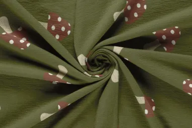 Tricot stoffen - Tricot stof - terry crêpe - paddenstoelen - groen - 25525-028