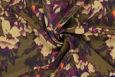 Satijn stoffen - Satijn stof - duchesse - bloemen - taupe - 24074-054