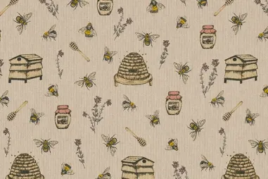 Naturel stoffen - Deco stof - linnenlook - bee honey buzzing - naturel - DL3081-825
