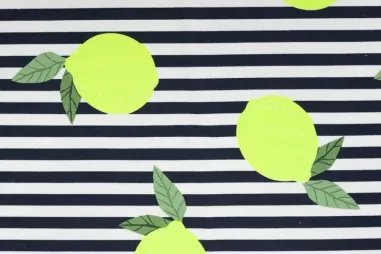 Tricot stoffen - Tricot stof - French Terry - strepen & citroenen - neon geel - K20141-830