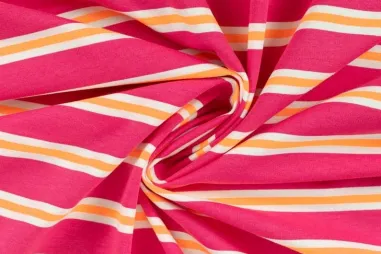 95% katoen, 5% elastan stoffen - Tricot stof - French Terry - strepen - fuchsia - K20144-170