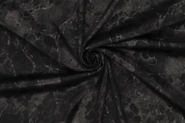 110gr/M² - Satijn stof - velvet satin foil - bloemen - zwart - 22409-999