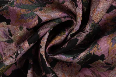 Quality - Polyester stof - jacquard - bladeren - oud roze - Q22976-130
