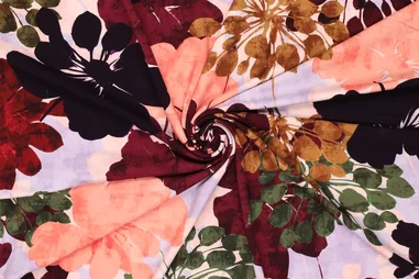 95% viscose, 5% elastan stoffen - Tricot stof - colorful botanic - bordeaux multi - 23004-405