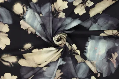 140gr/M² - Viscose stof - poplin - stretch - bloemen - grijsblauw - 23006-970