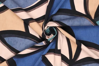 140gr/M² - Viscose stof - poplin - stretch - abstract - blauw - 23009-650