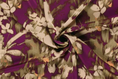 Satijn stoffen - Satijn stof - duchesse - bloemen - donker cherise - 24074-018