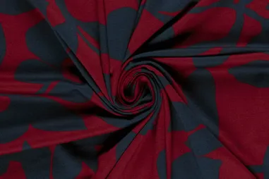 Oeko-Tex klasse 1 - Tricot stof - punta di roma - bloemen & bladeren - bordeaux - 26042-018