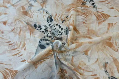 Luftige - Voile stof - bloemen - zalm - JT813