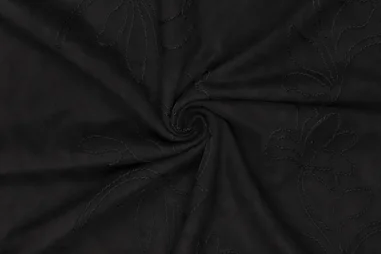 Neue Stoffe - Embroidery stof - scuba suede - bloemen - zwart - 23211-999