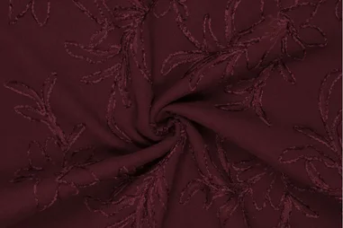Weiche - Embroidery stof - chenille embroidery - wooly touch - bladeren - donkerrood - 23212-170