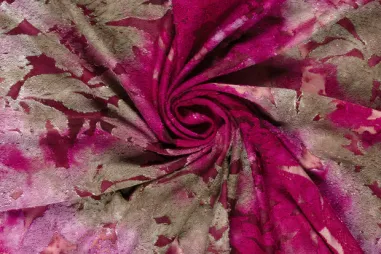 Stretch stoffen - Stretch stof - jacquard tie dye - bloemen - fuchsia - 26081-017