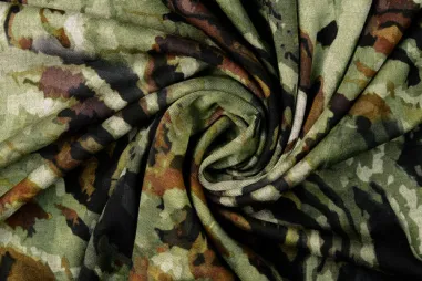 Stretch stof - camouflage - oranje multi - 325042-10 - Tricot stof - digitaal fantasie camouflage - olijf - 60258-027