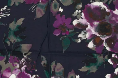 105gr/M² - Viscose stof - nylon crepe - bloemen - donker indigo - 26018-007