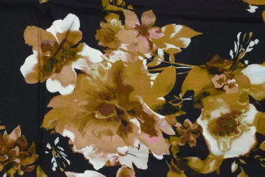 105gr/M² - Viscose stof - nylon crepe - bloemen - donkerblauw - 26018-008