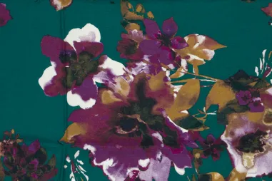 Petrol stoffen - Viscose stof - nylon crepe - bloemen - petrol - 26018-024