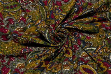 95% viscose, 5% elastan stoffen - Tricot stof - viscose vortex - paisly - bordeaux - 26026-018