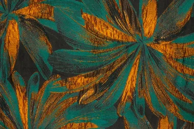 Petrol stoffen - Polyester stof - jacquard & lurex - bloemen - petrol - 26082-024