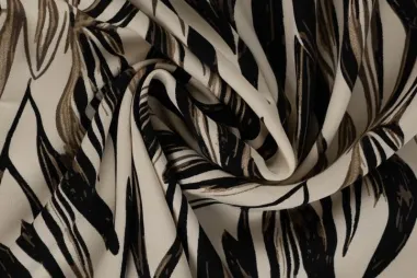 Zandbeige stoffen - Viscose stof - ecovero - twill - brushstroke leaves - zand - P28011-520