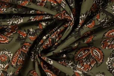 Tricot stof - uni - donkergroen - 5438-028 - Ribcord stof - corduroy - digitaal bloemen - groen - P29020-580