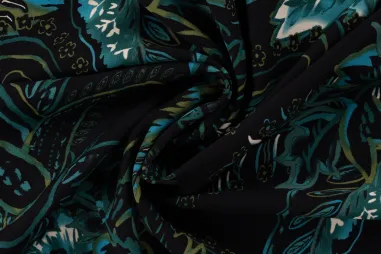 Bladeren motief - Viscose stof - twill - paisley - turquoise - P24006-940
