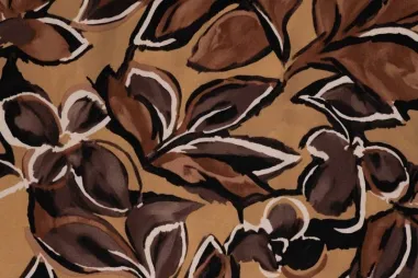Tricot stof - ribtricot - caramel - 18497-053 - Viscose stof - twill - bladeren - bruin - P24007-540