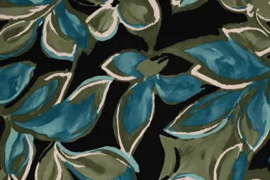 Bladeren motief - Viscose stof - twill - bladeren - turquoise - P24007-940