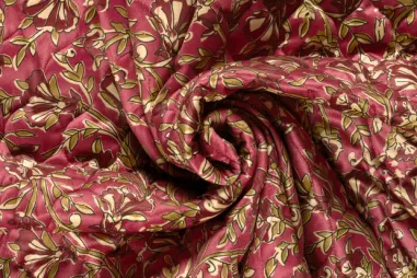 Linnen stof - stretch - fuchsia - 0591-875 - Doorgestikte stof - fluweel - bloemen - roze - 26066-017