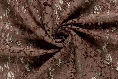 Avondkleding stoffen - Kant stof - bloemen - taupe - 33/26002-054